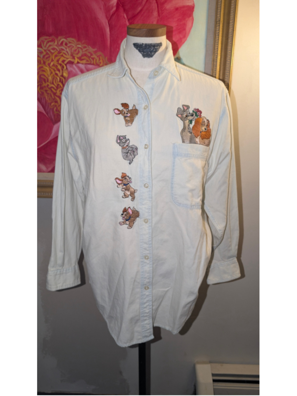 Vintage 90s Lady and the Tramp Embroidered Button Down Shirt, Size M